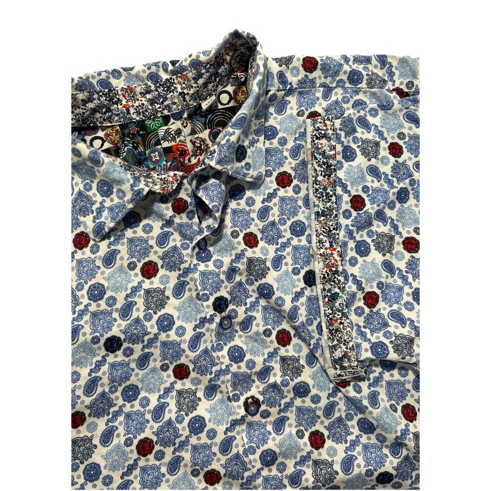 Robert Graham Short Sleeve Shirt Mens Sz 2XL Blue Floral Button Up Front